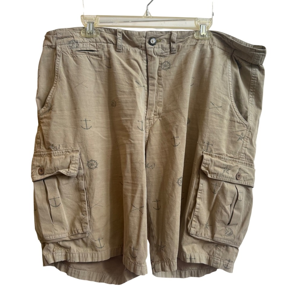 Margaritaville Mens Khaki Nautical Anchor Print Cargo Shorts Size 42 Tan Cotton